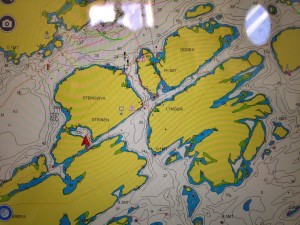 iPad view of Lyngøya and our position (red arrow)