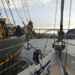 Towing Tres Hombres up the river Douro