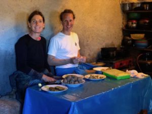 Simone and Floris enjoy potato and vegetable lunch