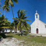 Amanu's conspicuous white Church up close