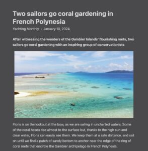 Sailors for Sustainability in Yachting Monthly about Coral Gardening